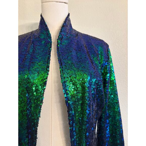 HAODUOYI Green Sequin Jacket | Metallic Sparkle Holiday Party Unisex | LARGE - Picture 3 of 9